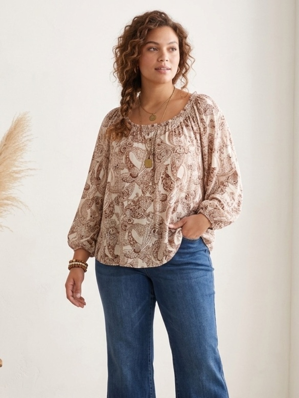 Reitmans signature Brown and Cream Blouse with Chic Style